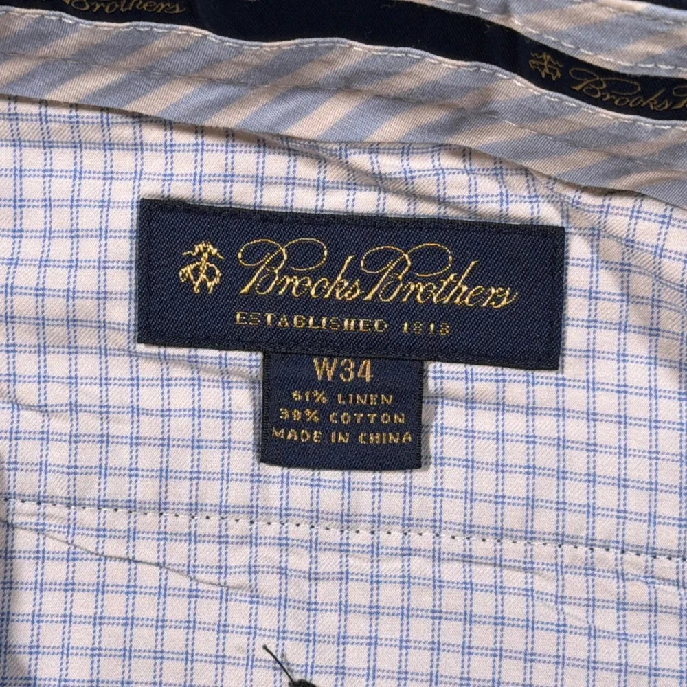 Brooks Brothers Shorts Mens 34 Blue Linen Cotton Blend Casual Flat Front Chino